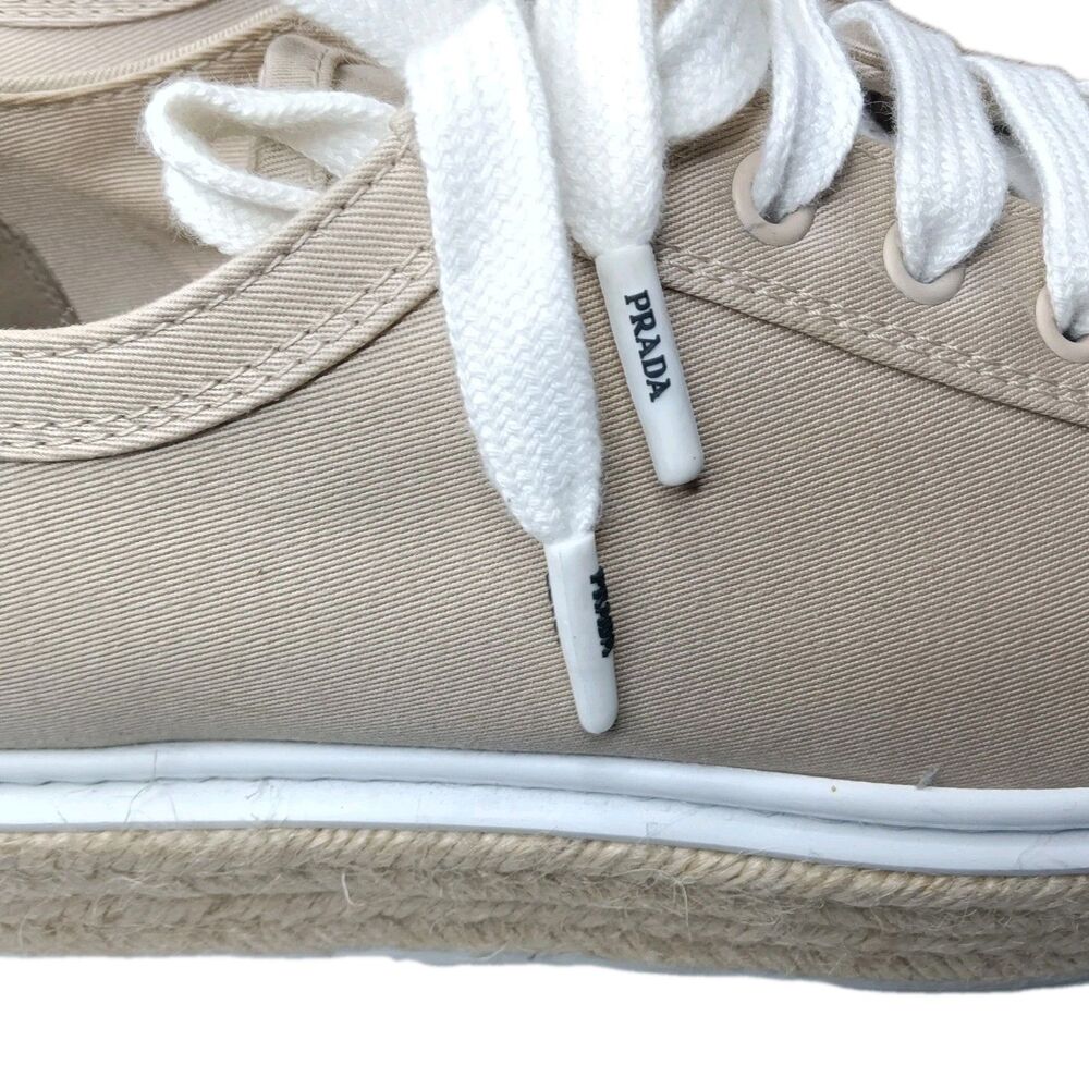 Prada Espadrilles Platform Shoes Beige Canvas  Sneakers Women's Size 39 - Picture 6 of 15